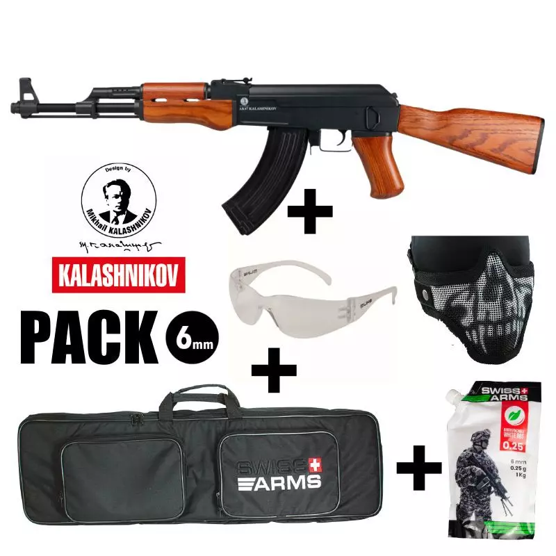 KALASHNIKOV AK 47 AEG AIRSOFT RIFLE PACK Metal/wood - 550BBs 6mm 1.2J