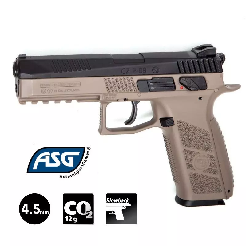 CZ 75 P-09 AIRGUN PISTOL FDE TAN - Blowback - 4.5mm Pellets or BB CO²