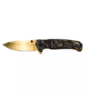 THIRD FOLDING KNIFE SKULL SKELETON PATTERN GOLD BLADE