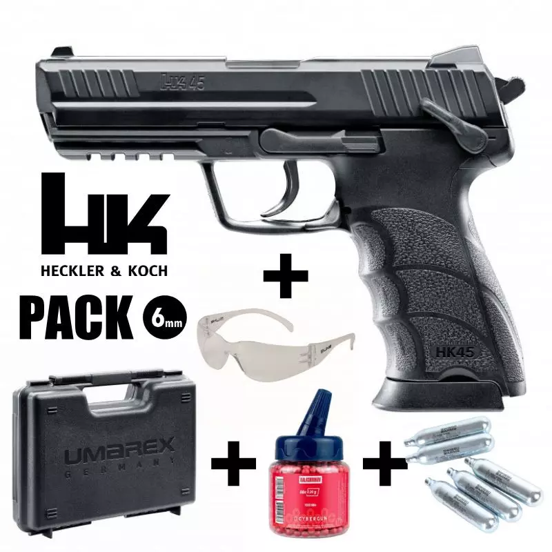 HK45 AIRSOFT PISTOL PACK Black - Fixed slide - 6 mm BB - CO²