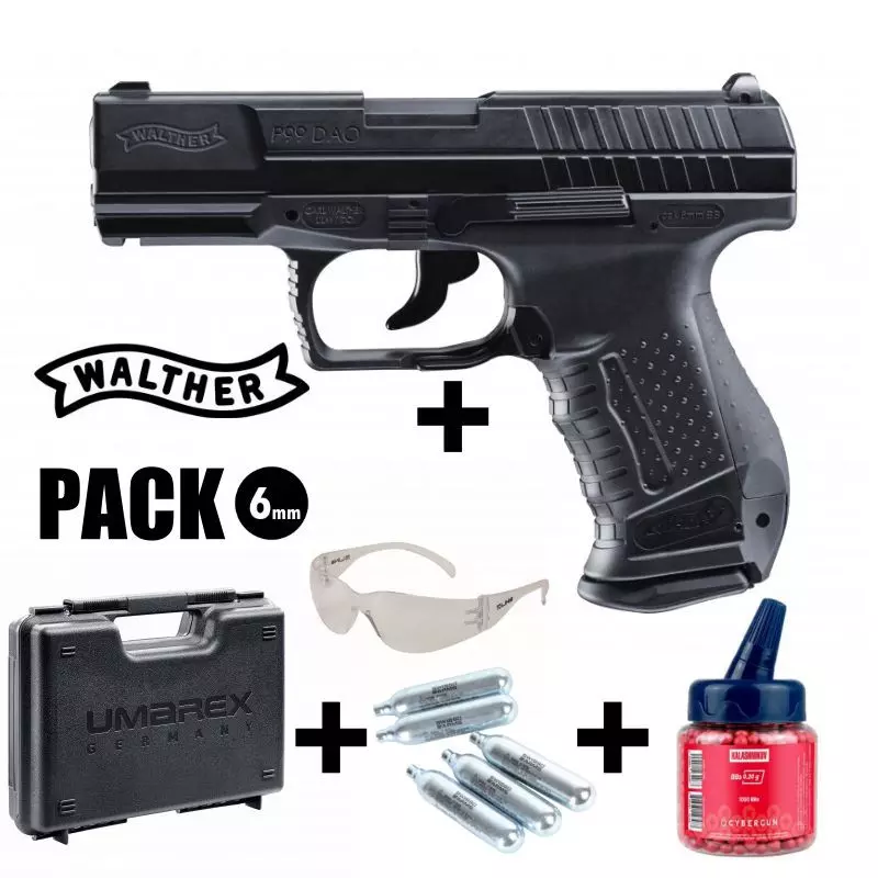 WALTHER P99 DAO AIRSOFT PISTOL PACK Black - Blowback - 6 mm BB - CO² 2J