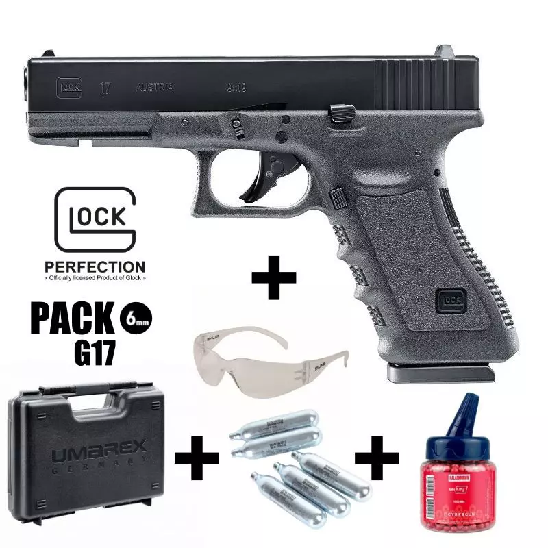 GLOCK 17 AIRSOFT PISTOL PACK Black - 6 mm BB - CO² 2J