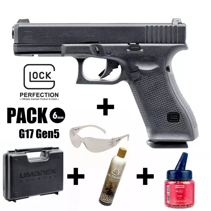 GLOCK 17 Gen5 AIRSOFT PISTOL PACK Black - 6 mm BB - Gas 1J