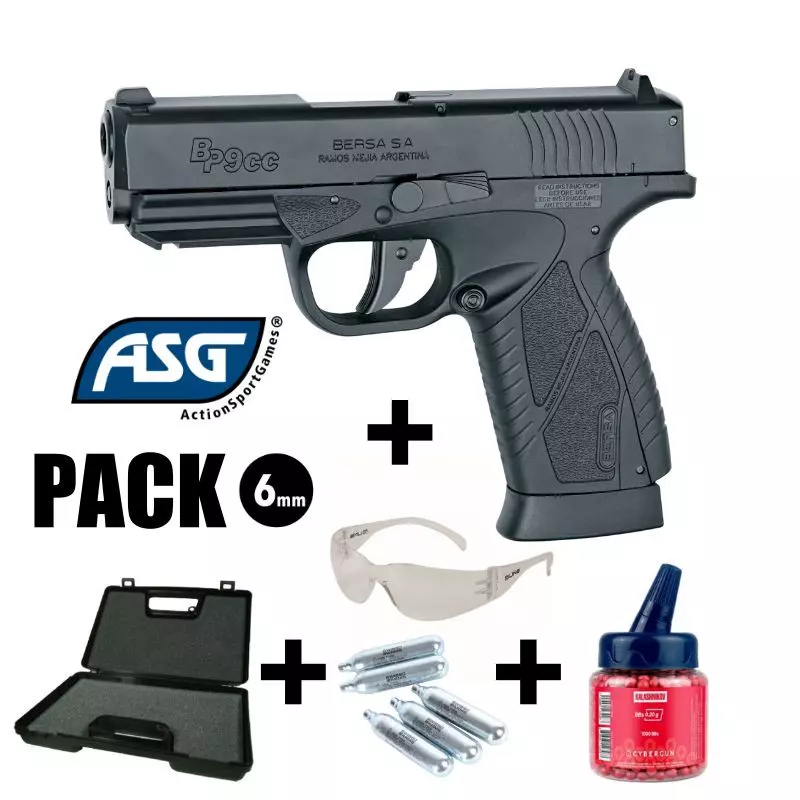 ASG BERSA BP9CC AIRSOFT PISTOL PACK Black - Blowback - 6 mm BB - CO² 1.5J