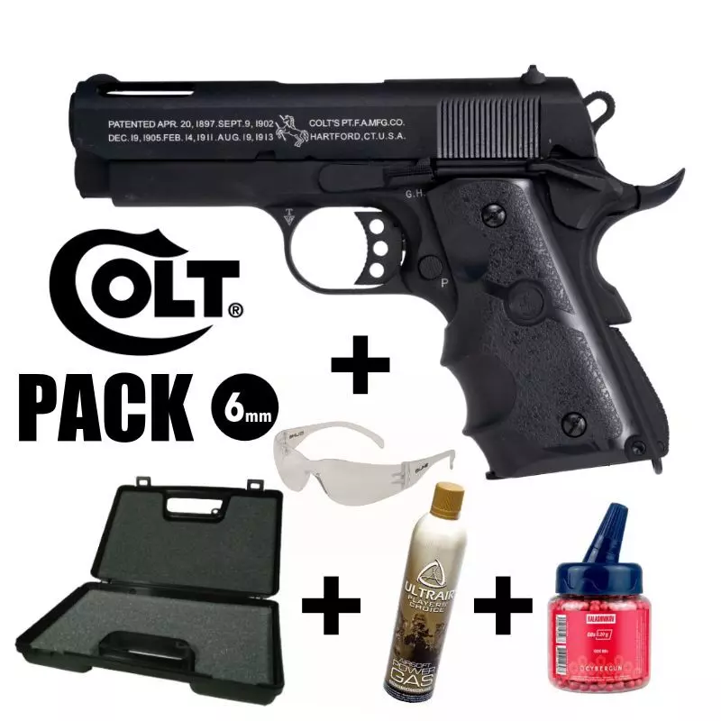 COLT 1911 DEFENDER AIRSOFT PISTOL PACK Black - Blowback - 6 mm BB - Gas 0.9J