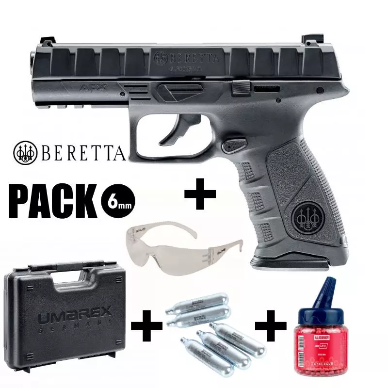 BERETTA APX AIRSOFT PISTOL PACK Black - Blowback - 6mm BB - CO² 1.4J