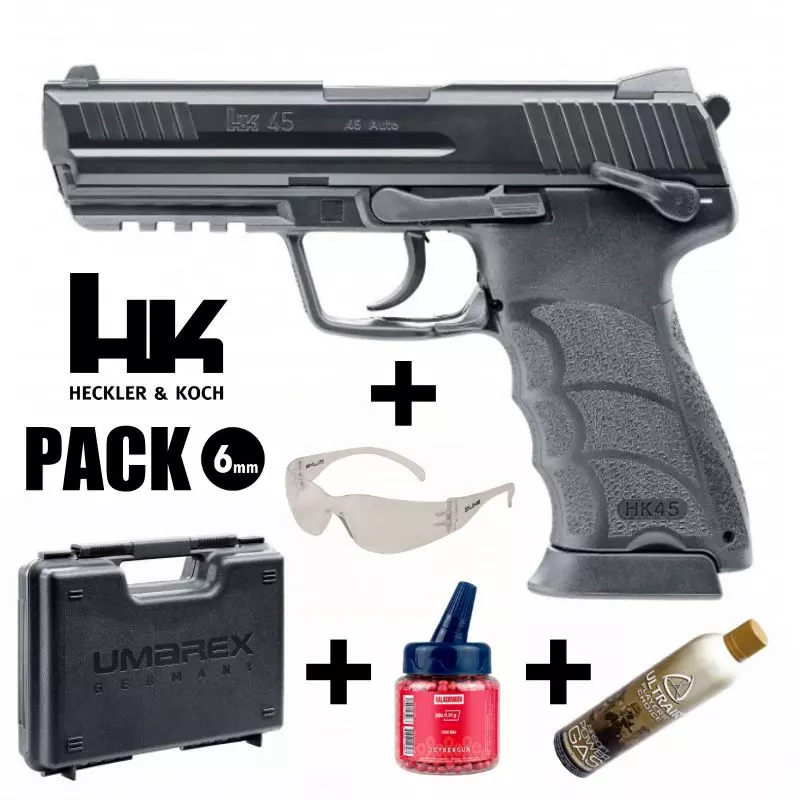 HECKLER & KOCH HKP45 AIRSOFT PISTOL PACK Black - Blowback - 6 mm BB Gas