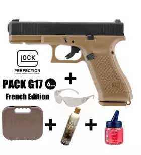 GLOCK 17 Gen5 French Edition AIRSOFT PISTOL PACK Coyote - 6 mm BB - Gas 1J