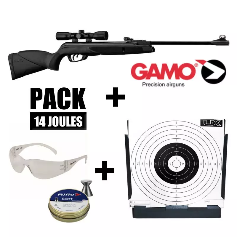 GAMO BLACK SHADOW AIR RIFLE COMBO + 4X32 SCOPE - Pellets 4.5mm / 14J