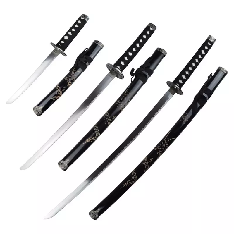 ORNAMENTAL SET KATANA-WAKIZASHI-TANTO BLACK