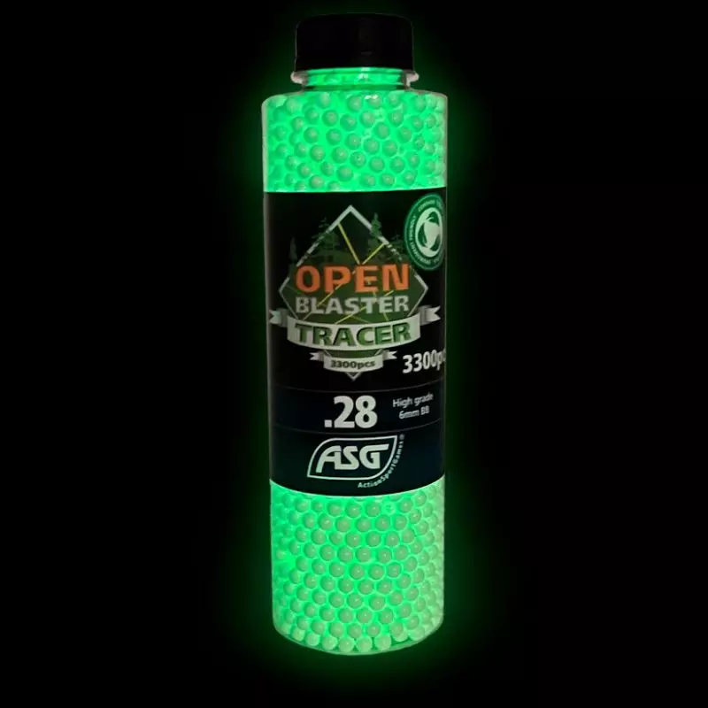 ASG OPEN BLASTER ORGANIC AIRSOFT BBs 0.28 g Tracer Green BOTTLE OF 3300 BBs