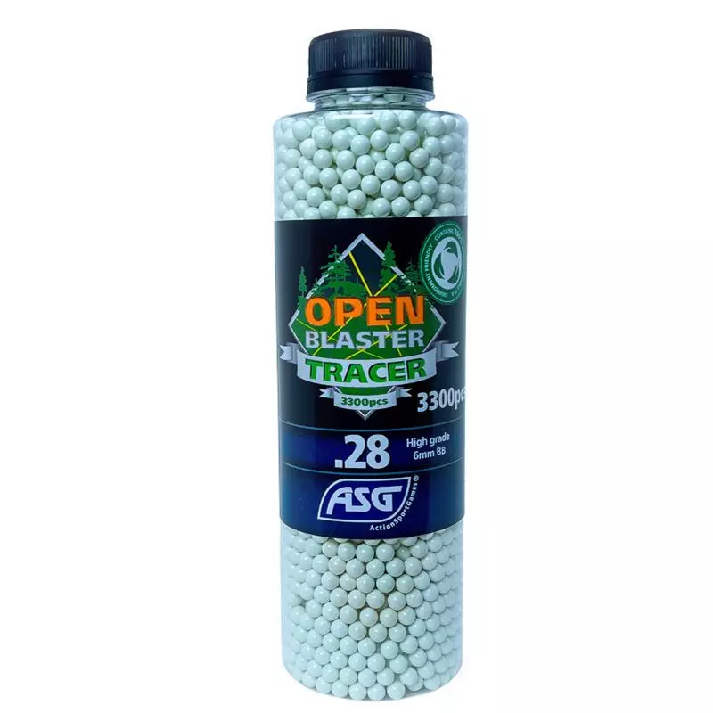 ASG OPEN BLASTER ORGANIC AIRSOFT BBs 0.28 g Tracer Green BOTTLE OF 3300 BBs