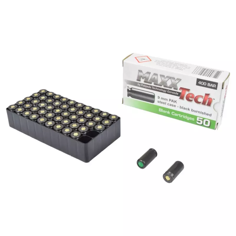 MAXX TECH BLACK BLANK AMMUNITION x 50 - 9MM - PA