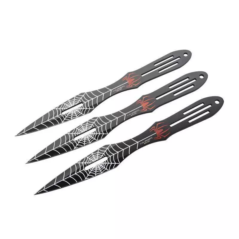SET OF 3 THROWING KNIVES ALL STAINLESS STEEL BLACK SPIDER PATTERN