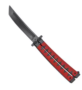 THIRD BUTTERFLY KNIFE BLACK STEEL BLADE RED NINJA HANDLE
