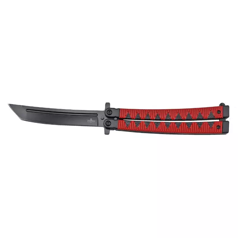 THIRD BUTTERFLY KNIFE BLACK STEEL BLADE RED NINJA HANDLE